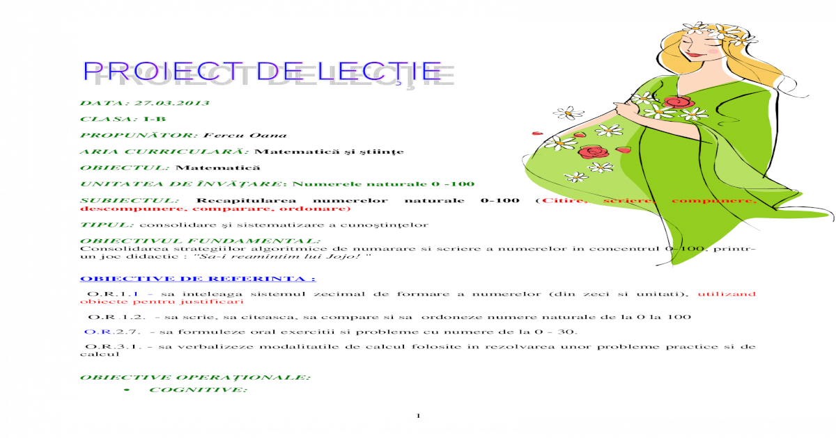 Proiect Didactic Matematica Clasa I Inspectie Doc Document